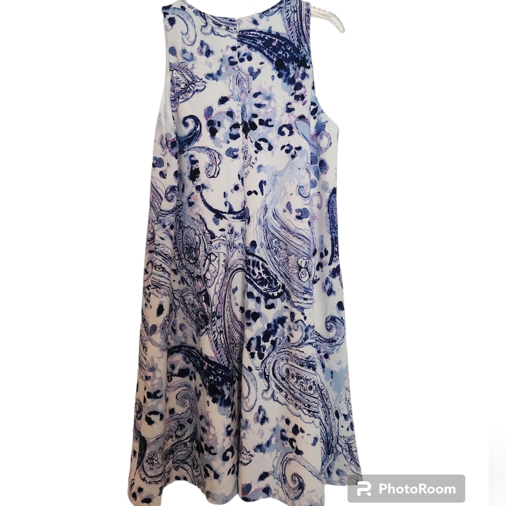 Nwt Lauren Ralph Lauren Blue White Paisley Print Sleeveless A line Dress SZ 14 - Picture 2 of 6